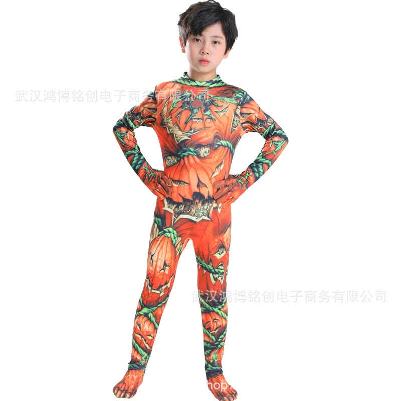 Боди «Человек-тыква» на тему ужасов, Хэллоуин, карнавал, детский костюм Cos, комбинезон для взрослых, комплект для сценической игры