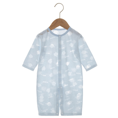 Baby clothes summer thin one-piece long-sleeve air conditioning clothes 0-2 years old unisex open jacket pajamas breathable back mesh