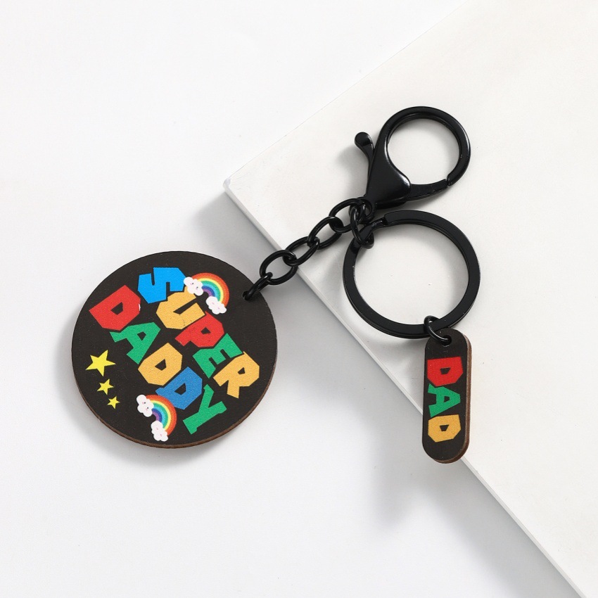 Letter, Rainbow Pattern Unisex Gender Cute Letter Rainbow Wood Mother'S Day Father'S Day Unisex Keychain