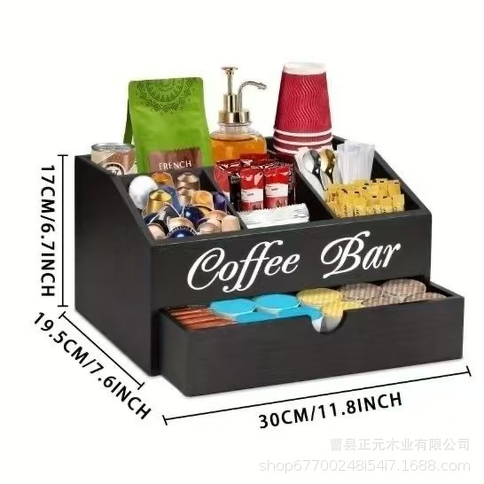 Cross-Border Wooden Coffee Pod Storage Box Kitchen Countertop Storage Box Pantry Multi-Compartment Coffee Capsule Organizer Box