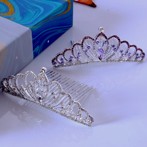 Korean-style children's crown hair comb princess crown hair pin holiday cute child water drill hair accessories wholesale