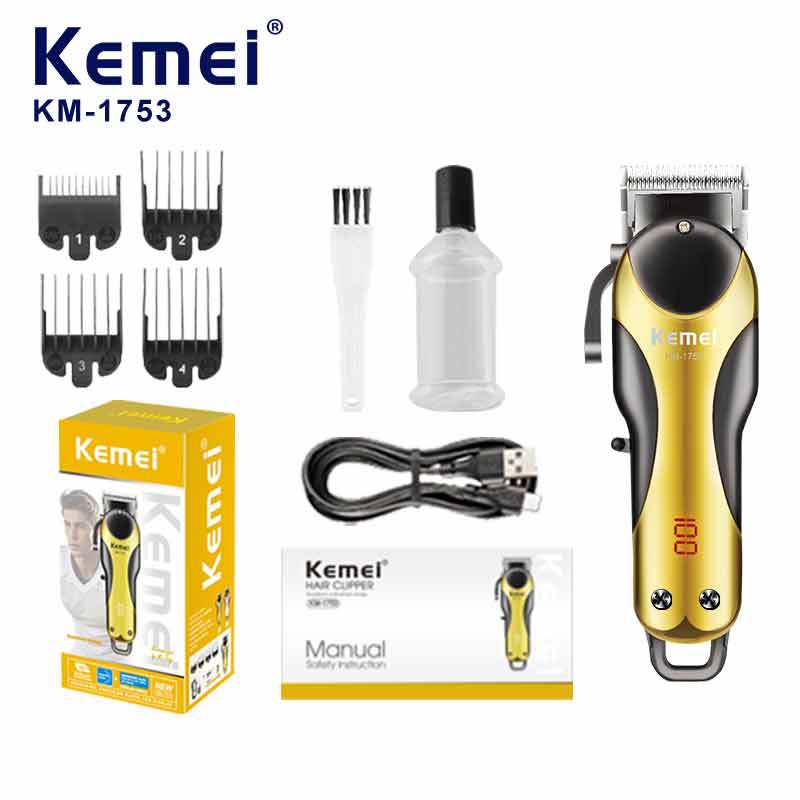 Cortadora de pelo eléctrica Kemei transfronteriza con pantalla digital inteligente, recortadora de pelo eléctrica para uso doméstico KM-1753.