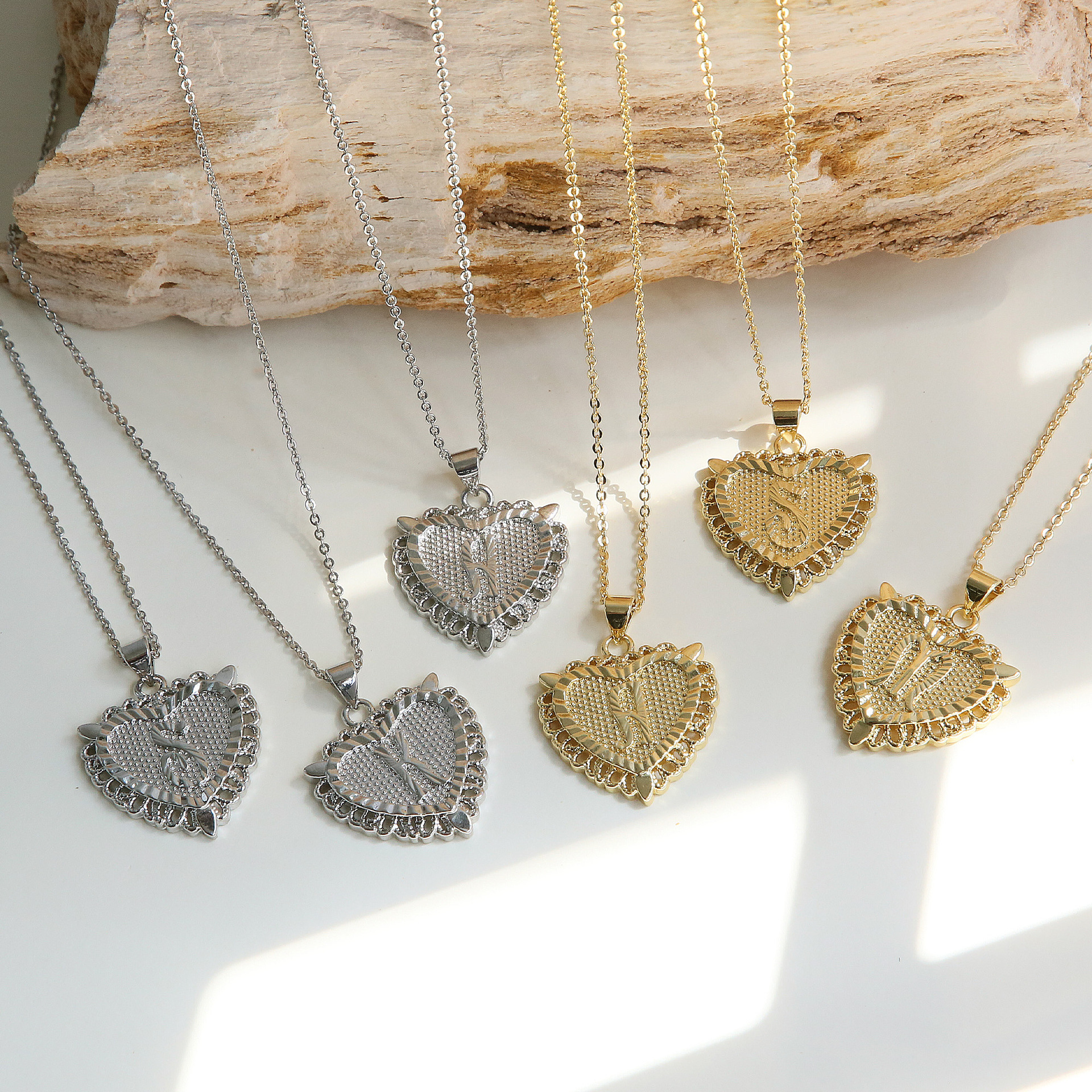 cable chain Chain Type Daily Occasion Brass Material Brass Cable Chain Plating Letter Heart Shape Pendant Necklace