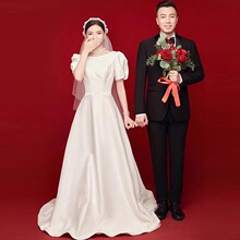 法式轻婚纱2025新款新娘简约气质缎面赫本迎宾森系旅拍领证婚纱