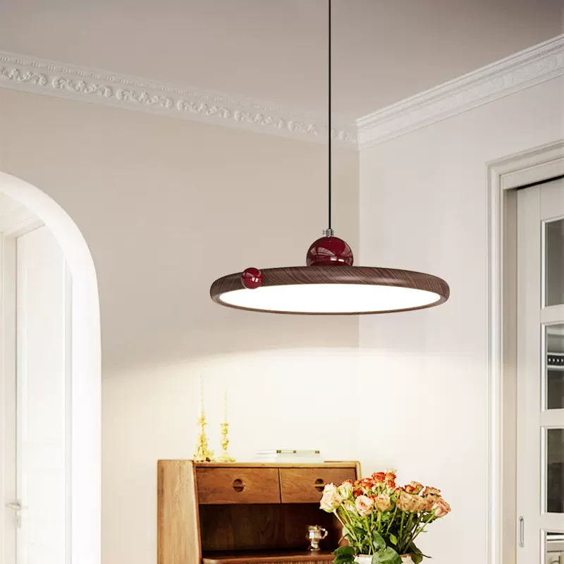 飞碟吊灯简约现代家用餐厅灯中古复古床头吊线灯胡桃木吧台垂线灯