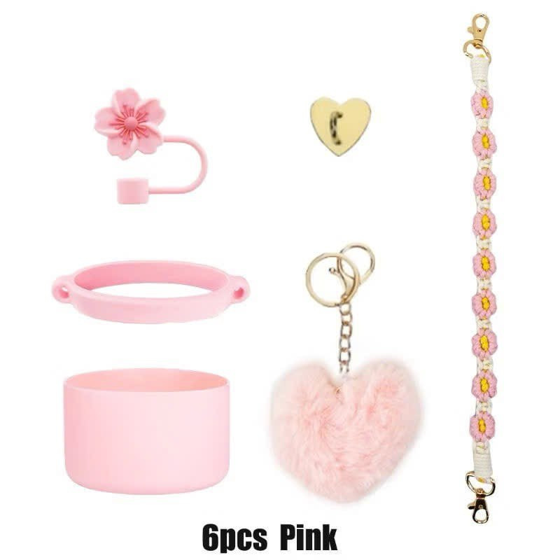 Nuevos productos Stanley taza de agua de mano cadena de taza de flores colgante de amor Begonia gorra de paja bola de peluche llavero