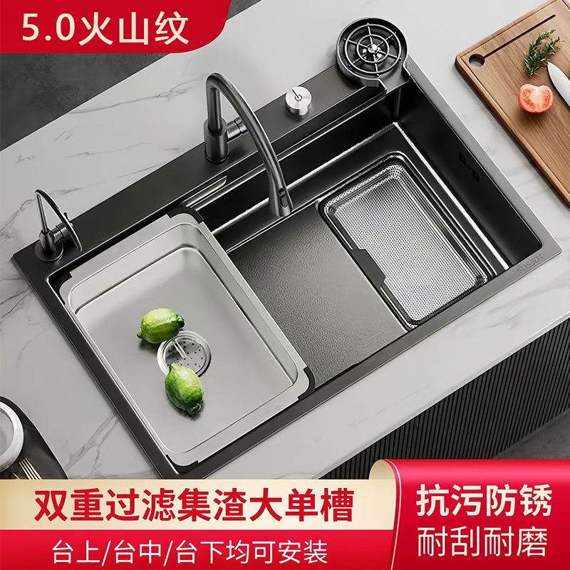 Kitchen sink, large single basin, 304 stainless steel, household vegetable washing sink, under-counter, thickened, with a food residue collector Kitchen sink, large single basin, 304 stainless steel, household vegetable washing sink, under-counter, thickened, with a food residue collector