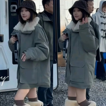 现2025冬季新韩国东大门赵露思同款工装派克服羊羔毛拼接棉服外套