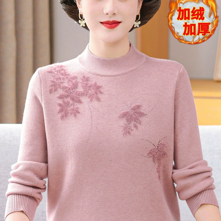 Autumn warm knitted sweater for mother, thermal underwear, for middle age, loose fit