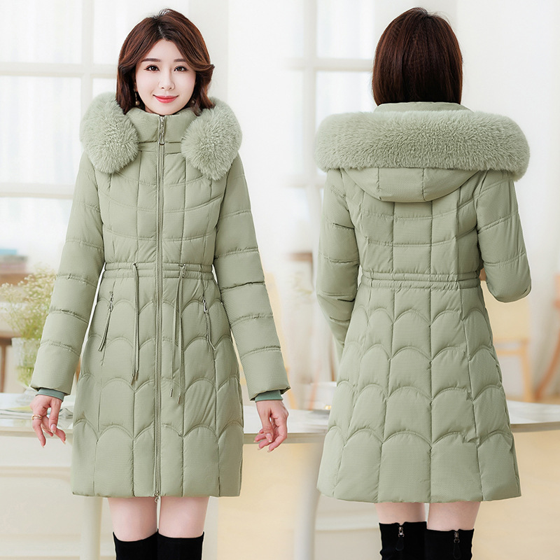 Women's Clothing Women's mid length down jacket winter Korean style slim large fur collar detachable small cotton jacket_voghion.com
