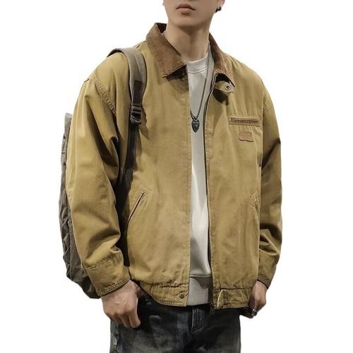 American Retro Heavyweight Men's Work Jacket Loose Casual Trend Brand Autumn Mountain Series Hunter Style Casual Collarless Outerwear