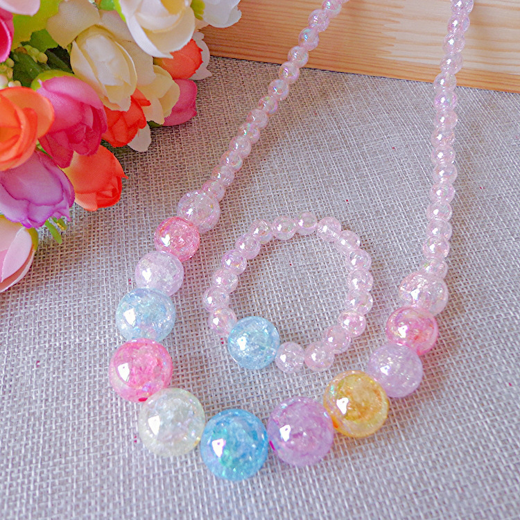 Colorful Beaded Necklace Girls Colorful Beaded Jewelry Princess Necklace Bracelet Set Wholesale Christmas Gift