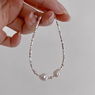 Sparkling Star River S925 Broken Silver Sterling Silver Bracelet Female Natural Baroque Pearl Bracelet Niche Design Female