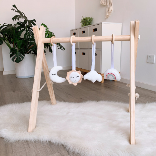 ins decorative Nordic style wooden fitness equipment ornaments newborn baby baby fitness stand children's toy bell
