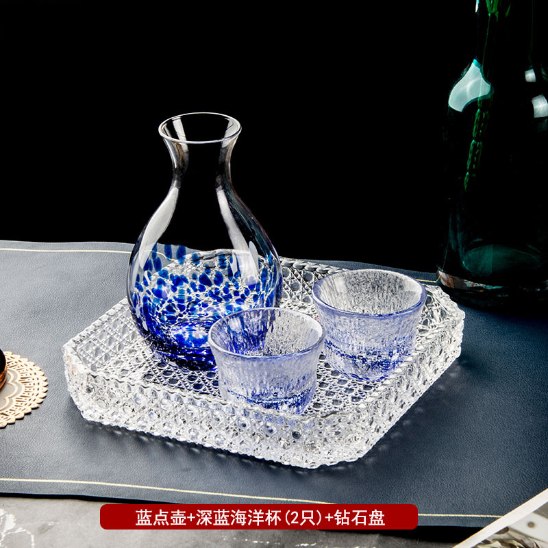 Glossy blue dot pot + dark blue ocean cup (2 pieces) + diamond plate