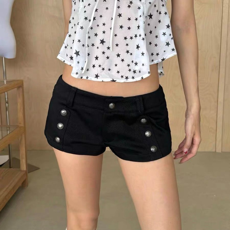 2026 Summer New American-Style Spicy Girl Style Double-Breasted Low-Waist Ultra-Short Pants with a Slim Fit and Hip-Hugging Design 2026 Summer New American-Style Spicy Girl Style Double-Breasted Low-Waist Ultra-Short Pants with a Slim Fit and Hip-Hugging Design