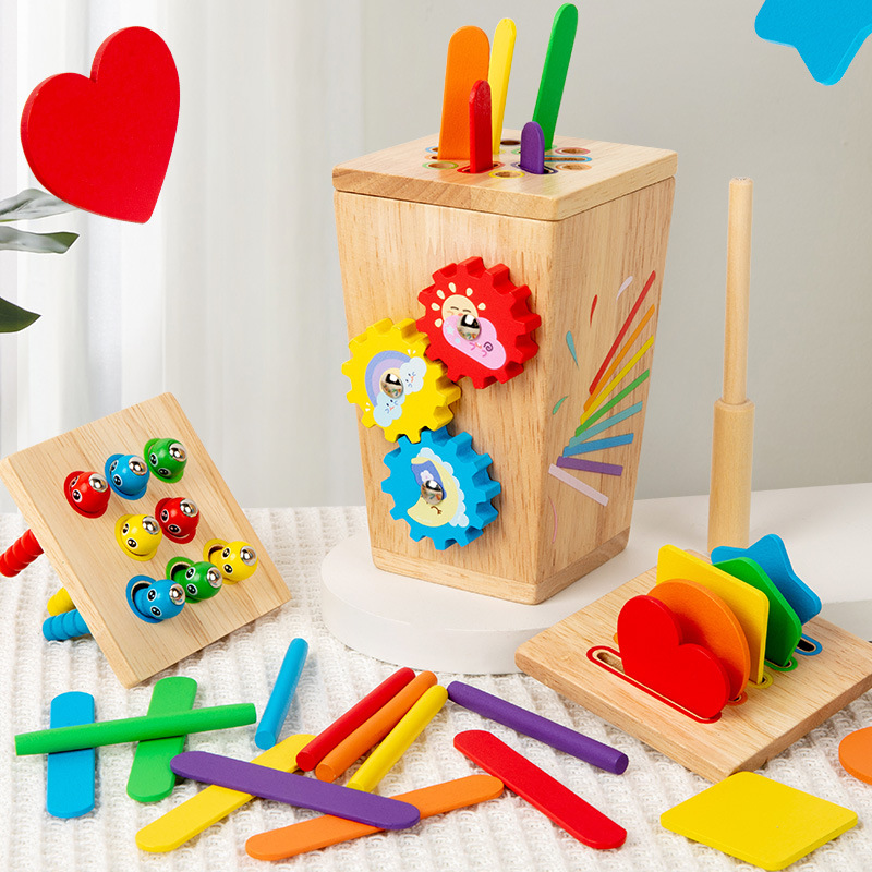 Transfronterizos de la educación temprana de los niños engranajes de forma de la caja objetivo de cognición de color emparejamiento de bloques de construcción caja de monedas Juguetes de madera HJ