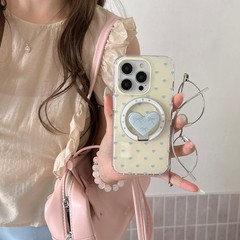 Apple 15/16pro に適した小さな新鮮なフルスクリーン愛青と黄色の携帯電話ケース愛磁気ホルダーカバーオールインクルーシブ