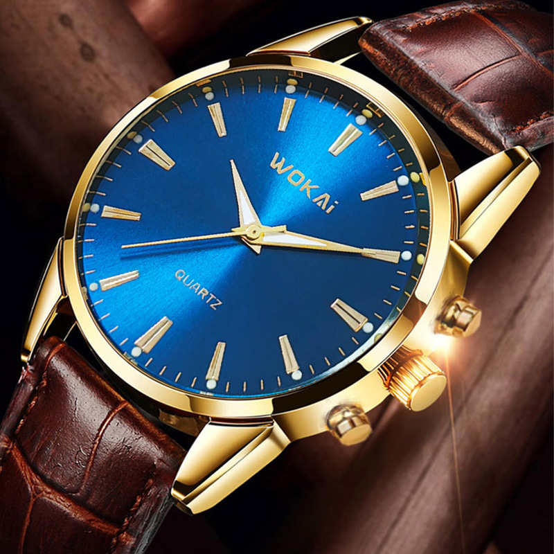 Cross-Border New Model Wokai Business Watch Quartz Sports Watch Casual Leather Strap Men's Watch Wholesale
