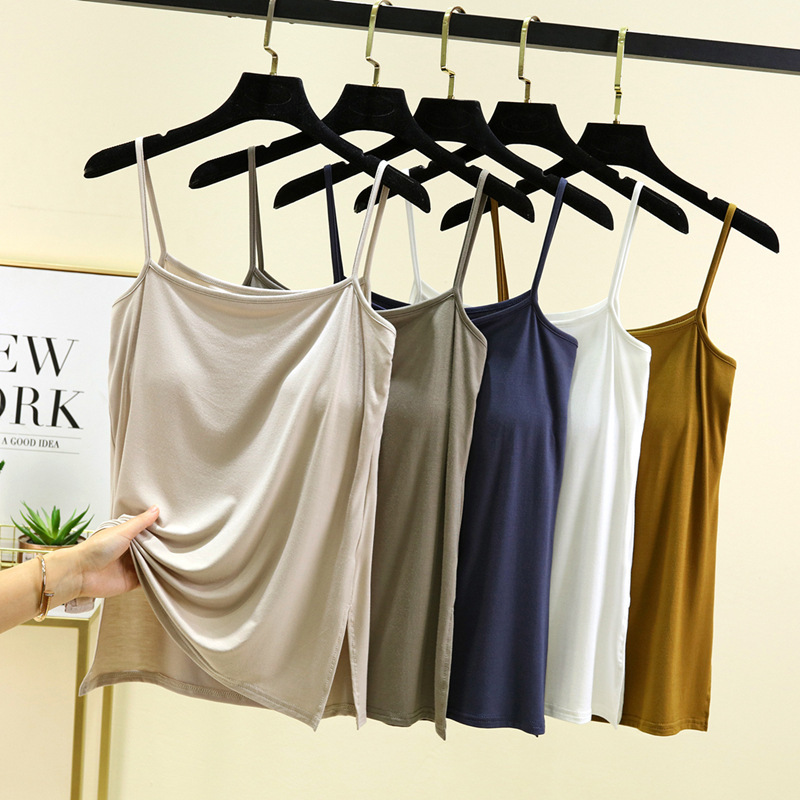 Modal with Chest Pad Hems Split Small Sling Women's Summer Thin Base Shirt Inner Vest Sleeveless Top