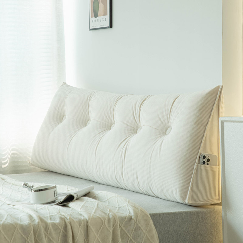 Coussin de tête de lit en velours côtelé-blanc crème / Long 60 * Hauteur 40 * épaisseur 15cm
