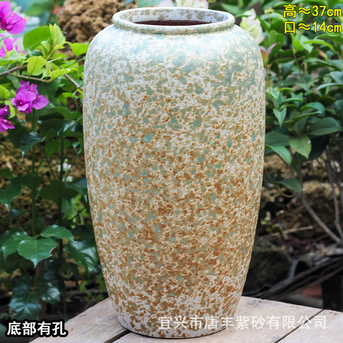 The New Yellow-Green Dot Large High-Tube Large-Diameter Breathable Stoneware Flower Pot Is Suitable for Indoor and Outdoor Floating Branches, Nine-Tailed Foxes, Etc The New Yellow-Green Dot Large High-Tube Large-Diameter Breathable Stoneware Flower Pot Is Suitable for Indoor and Outdoor Floating Branches, Nine-Tailed Foxes, Etc