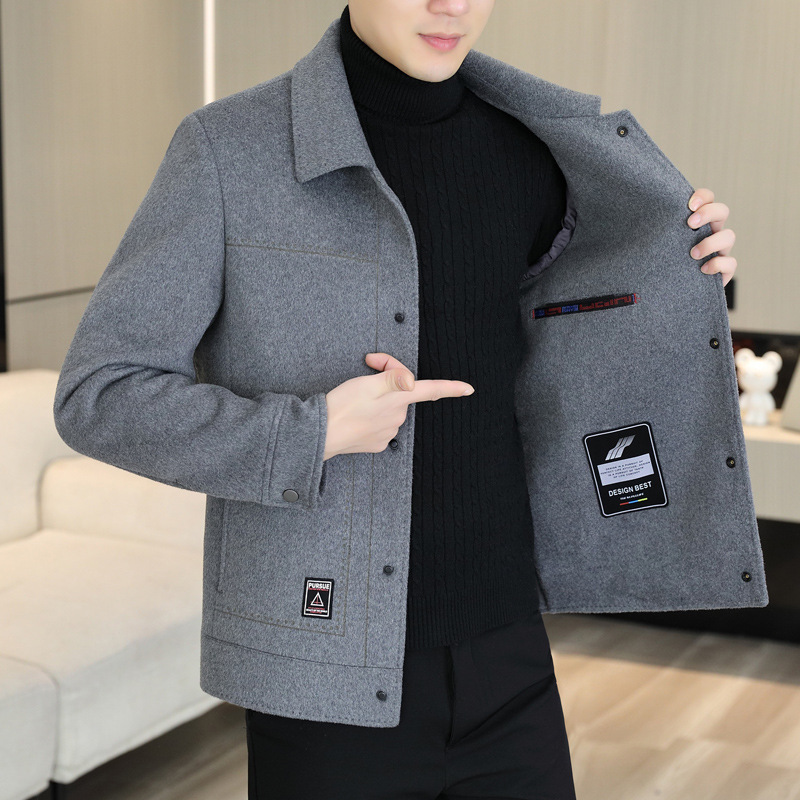 Woolen coat men's short double-sided nylon coat 2023 autumn and winter new men's thickened cashmere woolen jacket