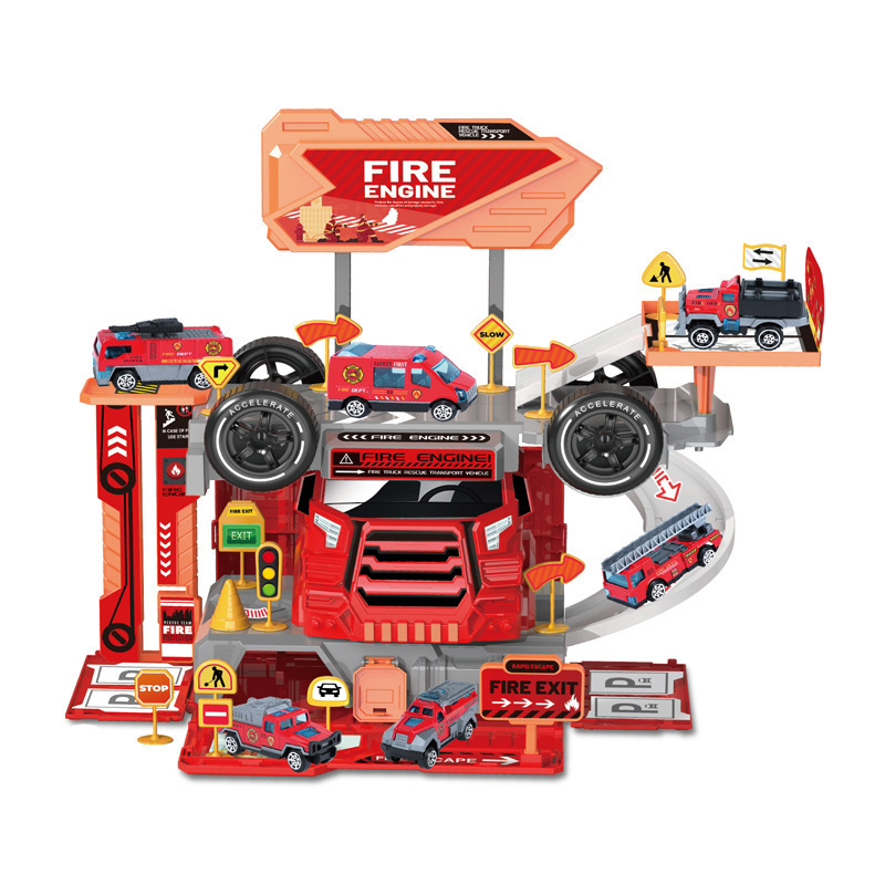 Comercio exterior aleación para niños coche de policía de bomberos coche de ingeniería coche de carreras militar pista de deslizamiento estacionamiento almacenar juguetes de autobús