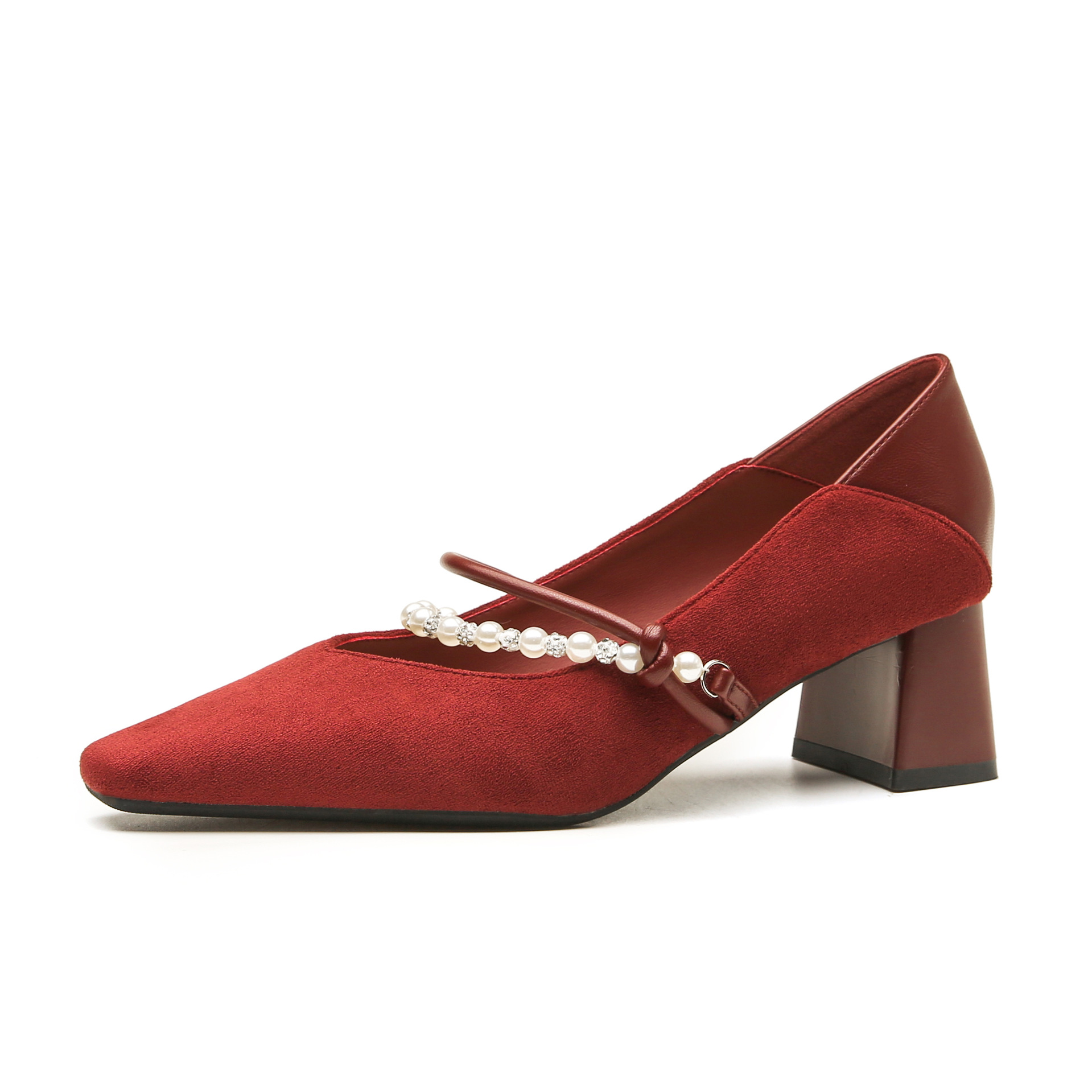 Elegante Damen Pumps Mit Perlenkette Und Bequemem Blockabsatz_voghion.com