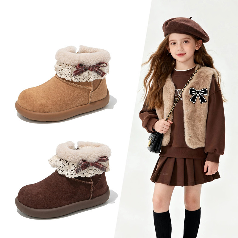 Girls' Snow Boots Children's Large Cotton Shoes 2025 New Winter Warm Short Boots for Little Girls with Plush Lining and Thickened Winter Shoes
