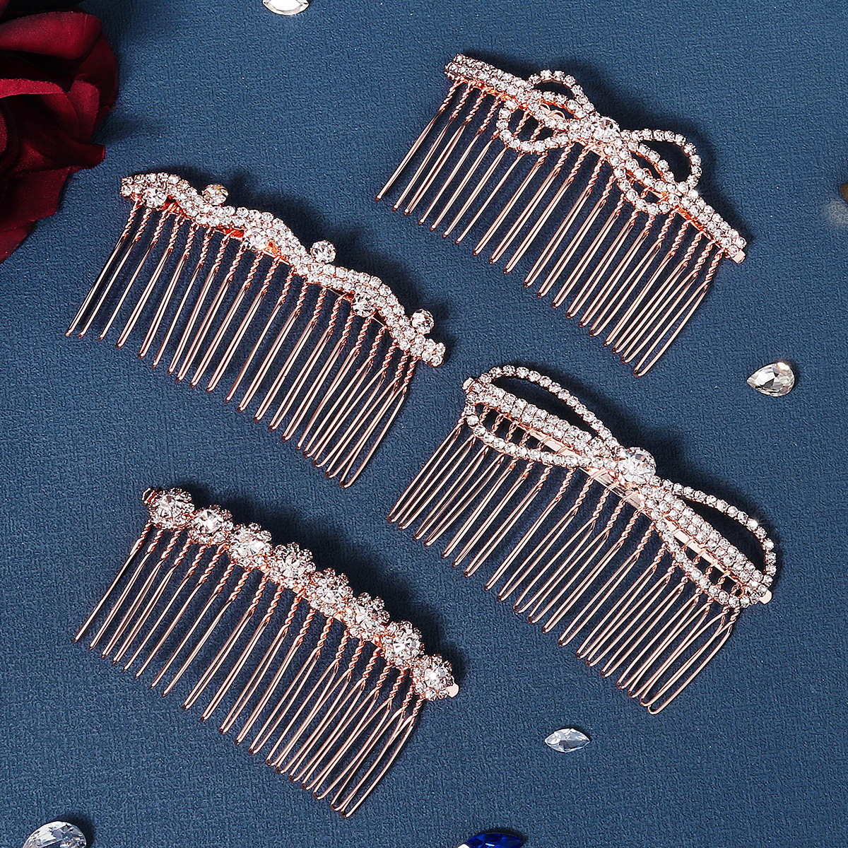 Fashion Bow Knot Alloy Inlay Rhinestones Hair Combs 4 Piece Set display picture 1