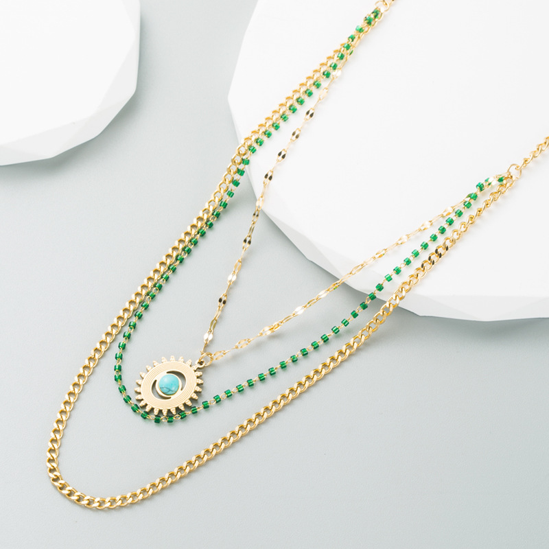 Fashion Devil'S Eye Titanium Steel Necklace Plating Turquoise Stainless Steel Necklaces_colorza_7