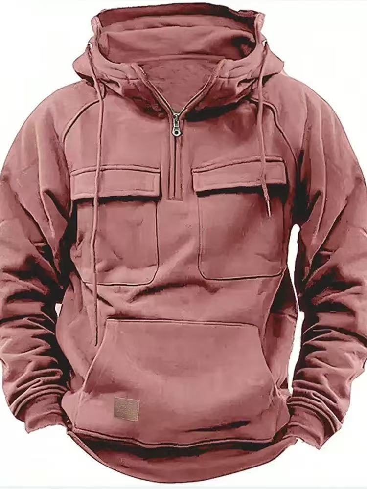 2024 nueva primavera y otoño transfronterizos de hombre camiseta con capuzas con cremallera multibolsillo jersey deportivo casual y camiseta de veludo