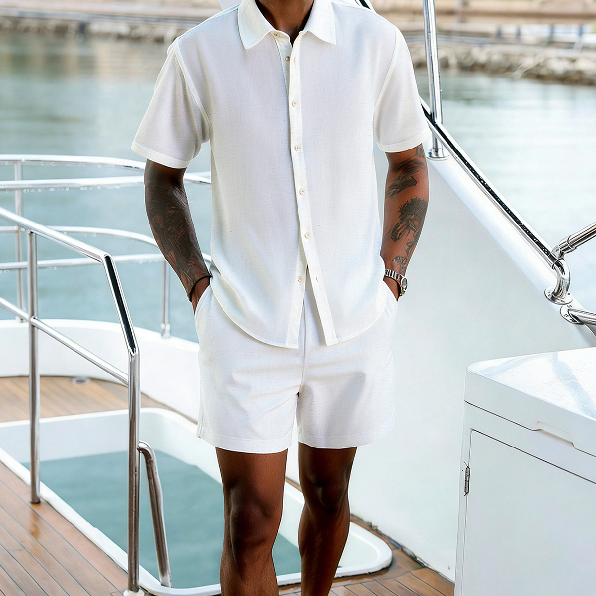 Ensemble chemise et short décontracté chic pour homme été_voghion.com