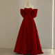 Wine Red toast dress 2024 new bridal high-end long engagement dress Princess escape high-end dress