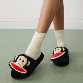 跨境新品paul frank slippers袜子猴防滑秋冬家居保暖棉拖鞋子