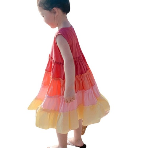 Girls' Skirt Rainbow Gradient Sleeveless Backless Dress Summer 2024 New Model Foreign Trade Children's Clothing Dropshipping 3-8 Years Old