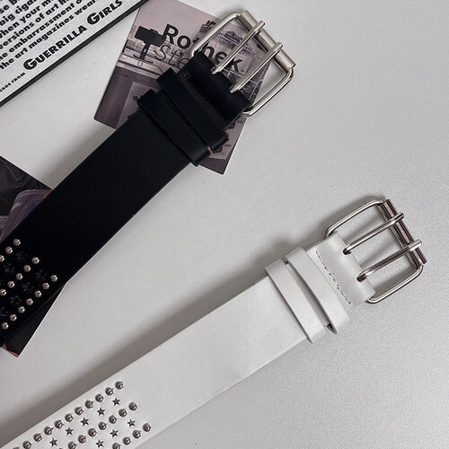 Trendy Personality Belt for Women, Punk Style, Teenager Star Rivet Wide Belt, Double Fastener Waist Closure, Hot Girl Y2K Belt