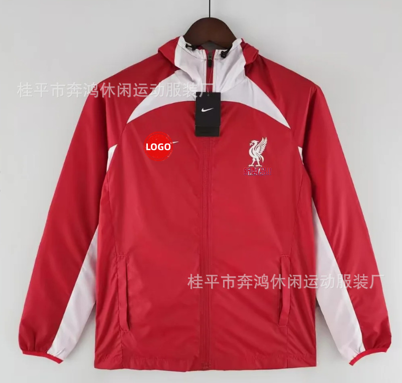 2526 chaqueta de fútbol con capuz nueva chaqueta de calentamiento a prueba de viento Barcelona Arsenal Real Madrid Manchester United chaqueta deportiva