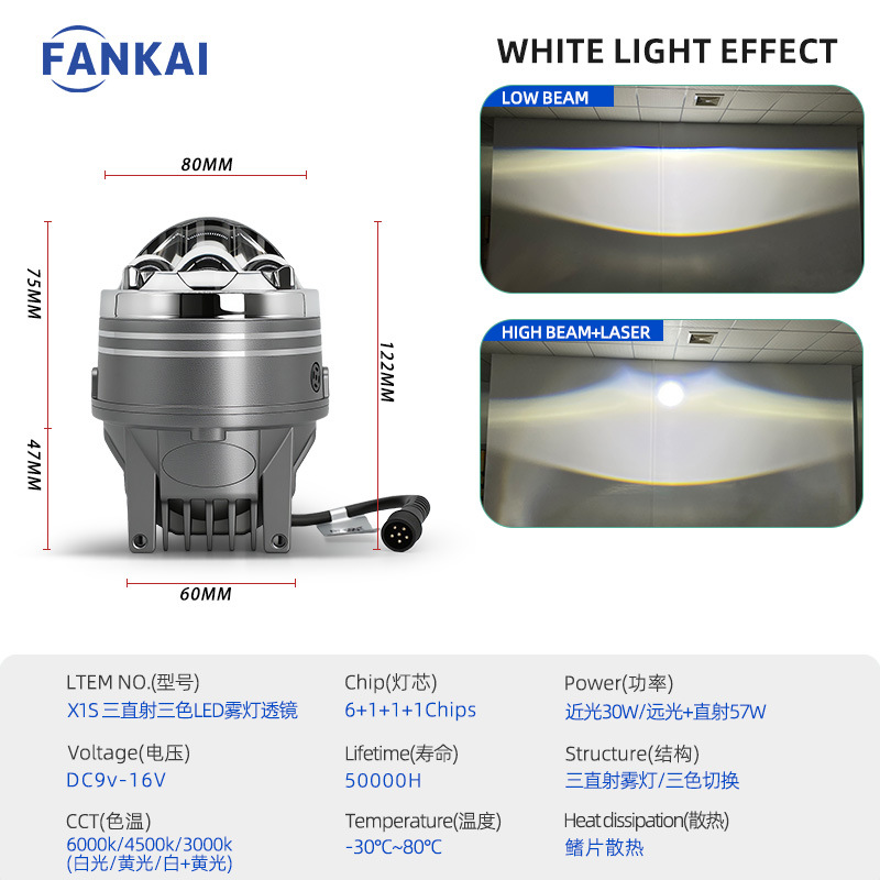 3.0 pulgadas transfronterizas X1S tres lentes de doble luz LED de tres colores FOG LAMP LENS conversión de luz superbrillante
