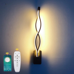 Led Wall Lamp Scandinavian Simple Creative Wave Type 2.4g Bluetooth Three-Color Temperature Remote Control Wall Lamp Bedside Decorative Lamp