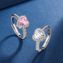新款爱心粉钻戒指跨境热卖群镶女款甜美戒指时尚百搭小众设计手饰