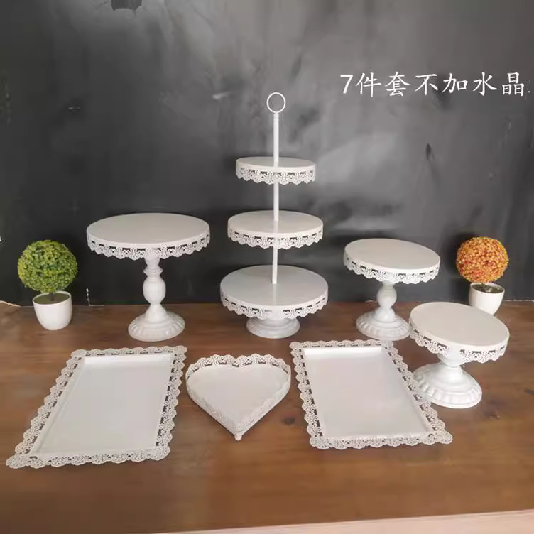 Fabricante creativo europeo de hierro forjado props de boda mesa de postres estante de pastel conjunto de plato de pastel decoración de mesa de boda