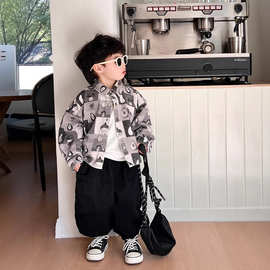男女童牛油果衬衫2025春秋季新款儿童时髦帅气外套韩版宝宝衬衣潮
