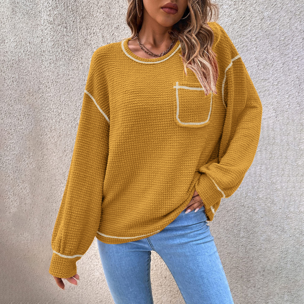 Fashion Solid Color Cotton Round Neck Long Sleeve Batwing Sleeve Pocket Knitwear display picture 2
