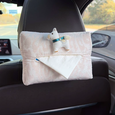 Women's Car Tissue Hanging Bag, Armrest | Car tissue box/set - white-pony-leopard-print-tissue-box-beige