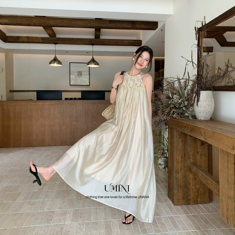 U+Mini Thirteen Lines Unana New Product F5750 French Resort Style Lazy Temperament Slimming Versatile Dress