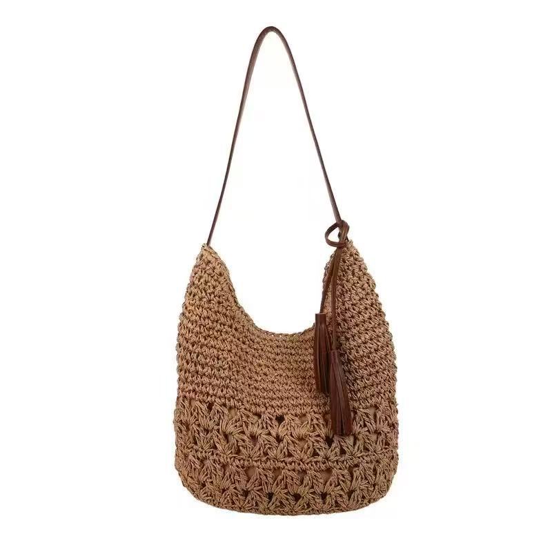 2025 New Summer Straw Woven Bag For Women - Fashion Large Capacity Shoulder Bag, Beach Vacation Style Commuter Tote - Thumbnail 5