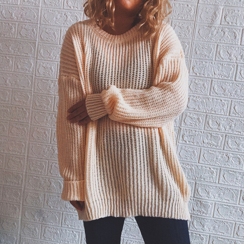 Round Neck Long-Sleeved Knitted Sweater NSSX104233