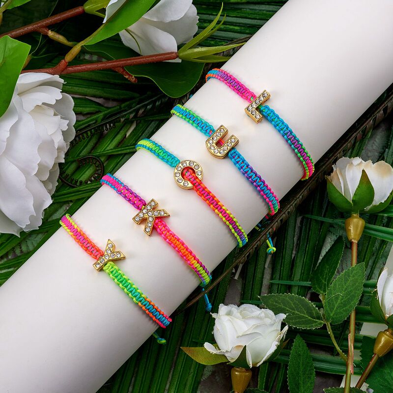 Fashionable and Simple Crystal Rhinestone Letter Braided Bead Bracelet, Colorful Letter Friendship Bracelet for Best Friends, Versatile and Adjustable